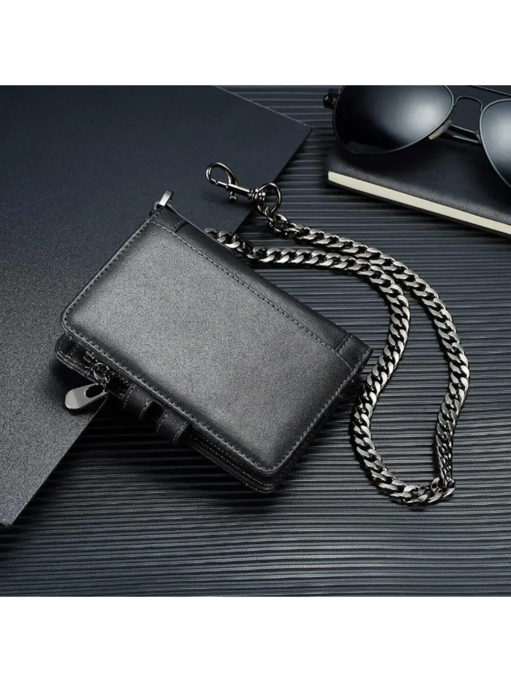 Stylish Genuine Leather Men's Bifold Wallet with RFID, Zipper Pocket & Chain